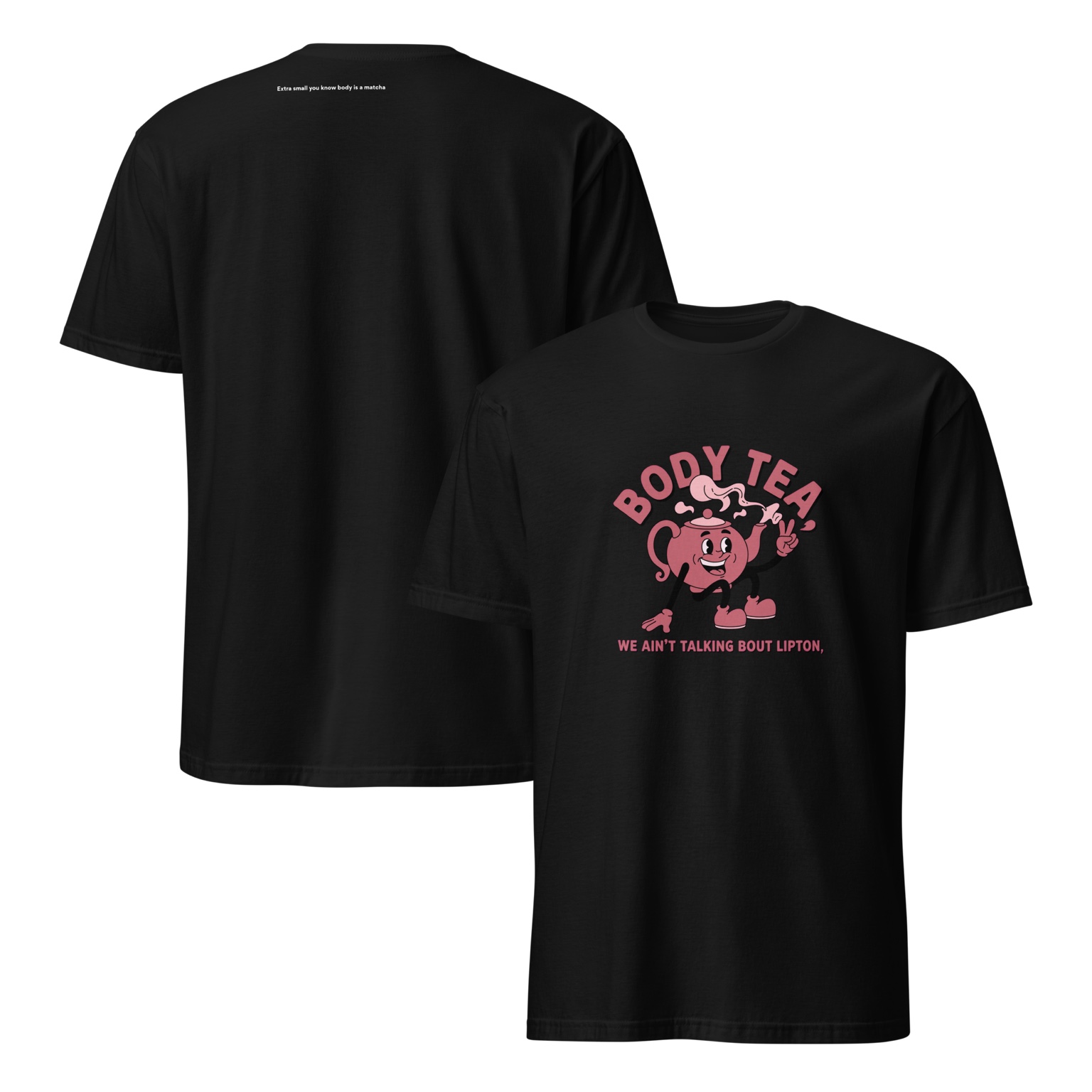 Black BODY TEA Ralph Unusual T-shirt, front and back